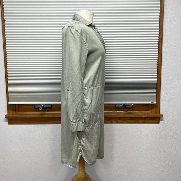 C&C California Sage Green 100% Roll Tab Sleeve Shirt Dress With Pockets Small - Picture 3 of 9